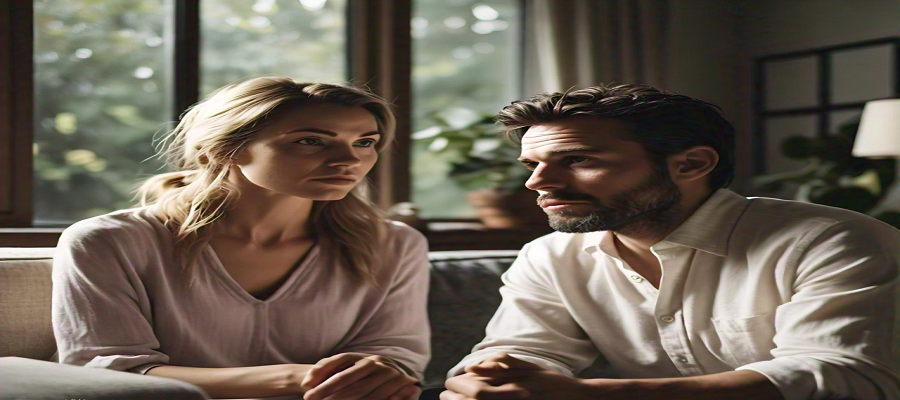 Couple with divorce papers and forms